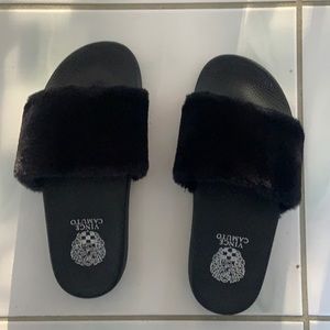 Vince Camuto fuzzy slides